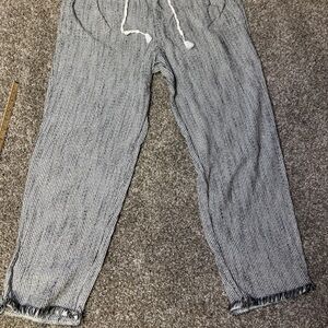 aerie Black & White Pinstripe Wide Leg Lounge Pants